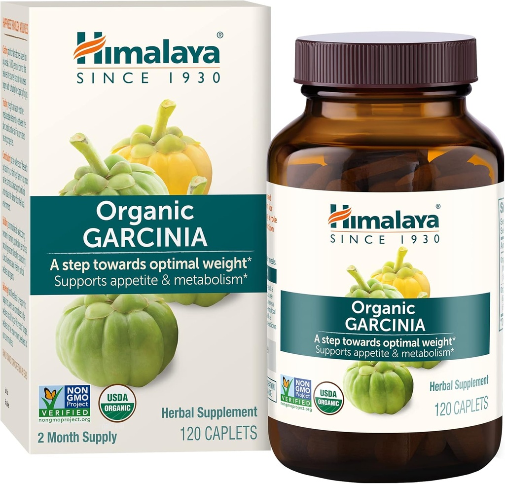 Himalaya Organic Garcinia Cambogia βοτανικό συμπλήρωμα, υποστήριξη ορεκτικών, Μεταβολισμός λιπιδίων, υποστήριξη βάρους, USDA οργανικό, μη GMO, Vegan, 600 mg, 120 Caplets με βάση το φυτό
