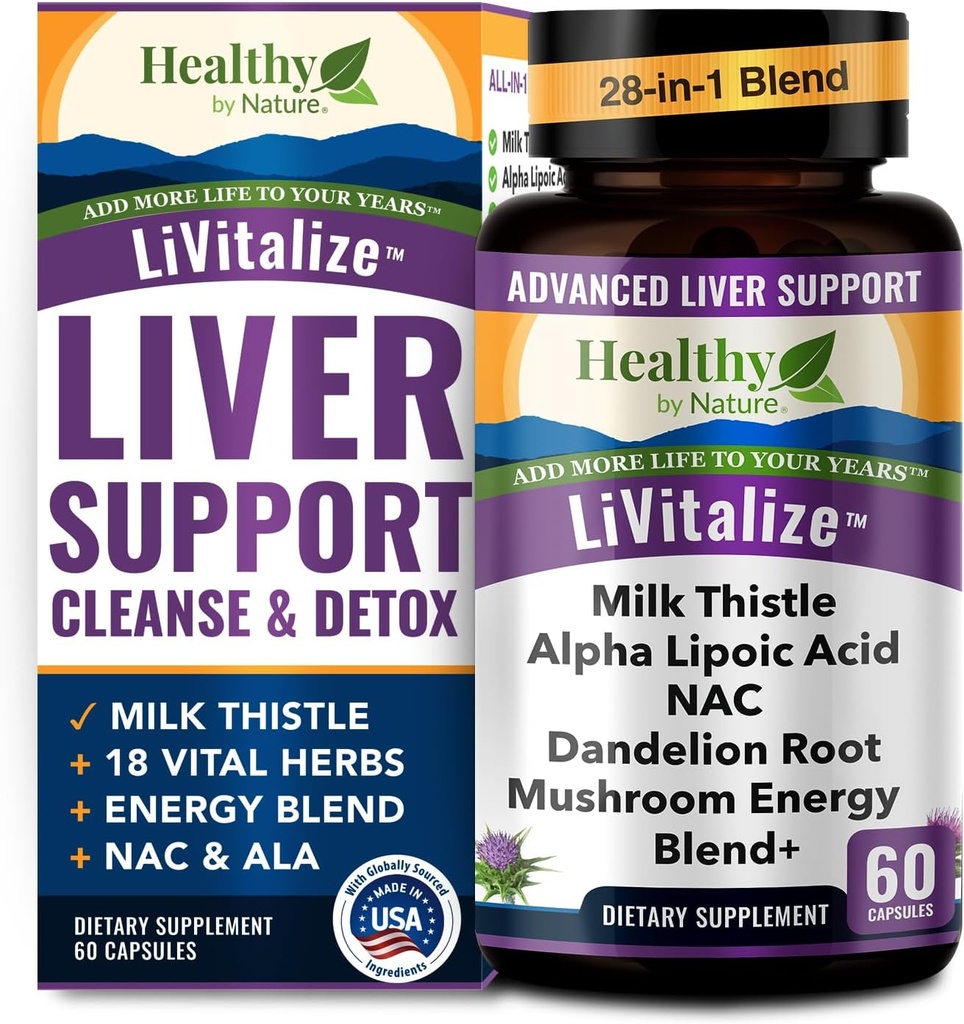 Liver Cleanse Detox & Tamir – 28-in-1 Liver Support - Milk Thistle Dandelion NAC Alpha Lipoic Acid Artichoke & Reishi Chaga Türkiye Tail Mushroom – Active Liver Health Supplement, 1540 mg (60 Capsules)