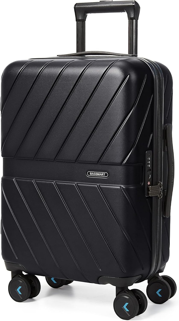 BAGSMART Carry On Luggage 22x14x9 Αεροπορικά εγκεκριμένα με TSA Lock, 100% Πολυανθρακικό Hardside Luggage with Spinner Wheels, Ανθεκτική σκληρή Shell Carry On Suitcase 20 ιντσών Μαύρο