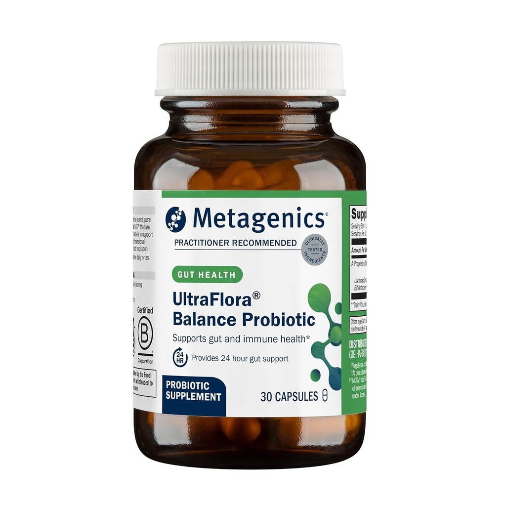 Μεταγονική UltraFlora Balance Probiotic - Ράφι-Stable Daily Gut Health Supplement for Digestive & Immune Support* - Μη ΓΤΟ & Γλουτένη χωρίς - 30 Κάψουλες