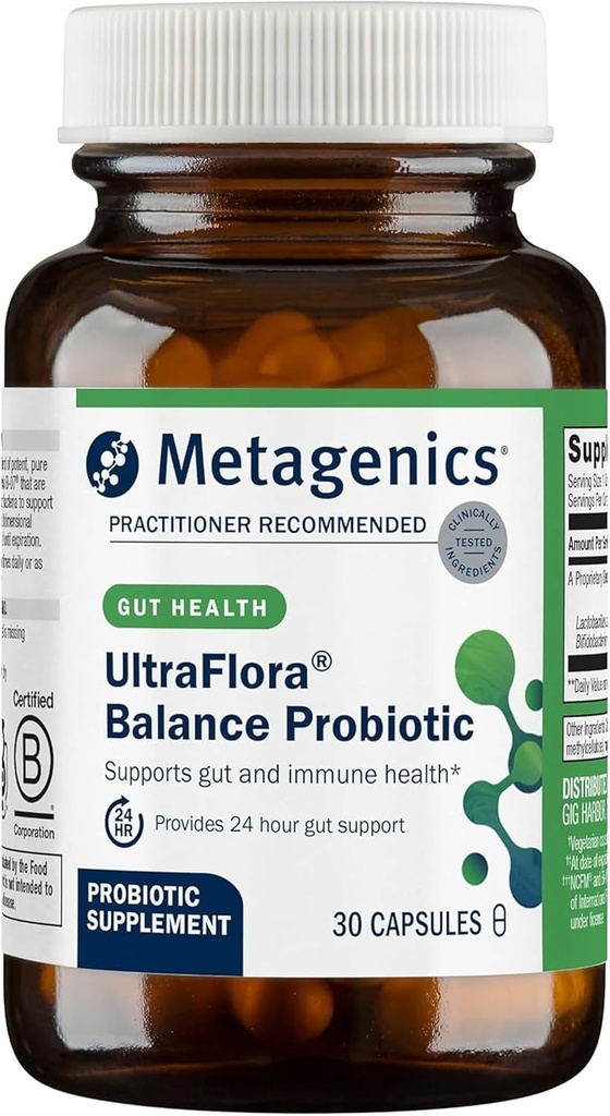 Μεταγονική UltraFlora Balance Probiotic - Ράφι-Stable Daily Gut Health Supplement for Digestive & Immune Support* - Μη ΓΤΟ & Γλουτένη χωρίς - 30 Κάψουλες