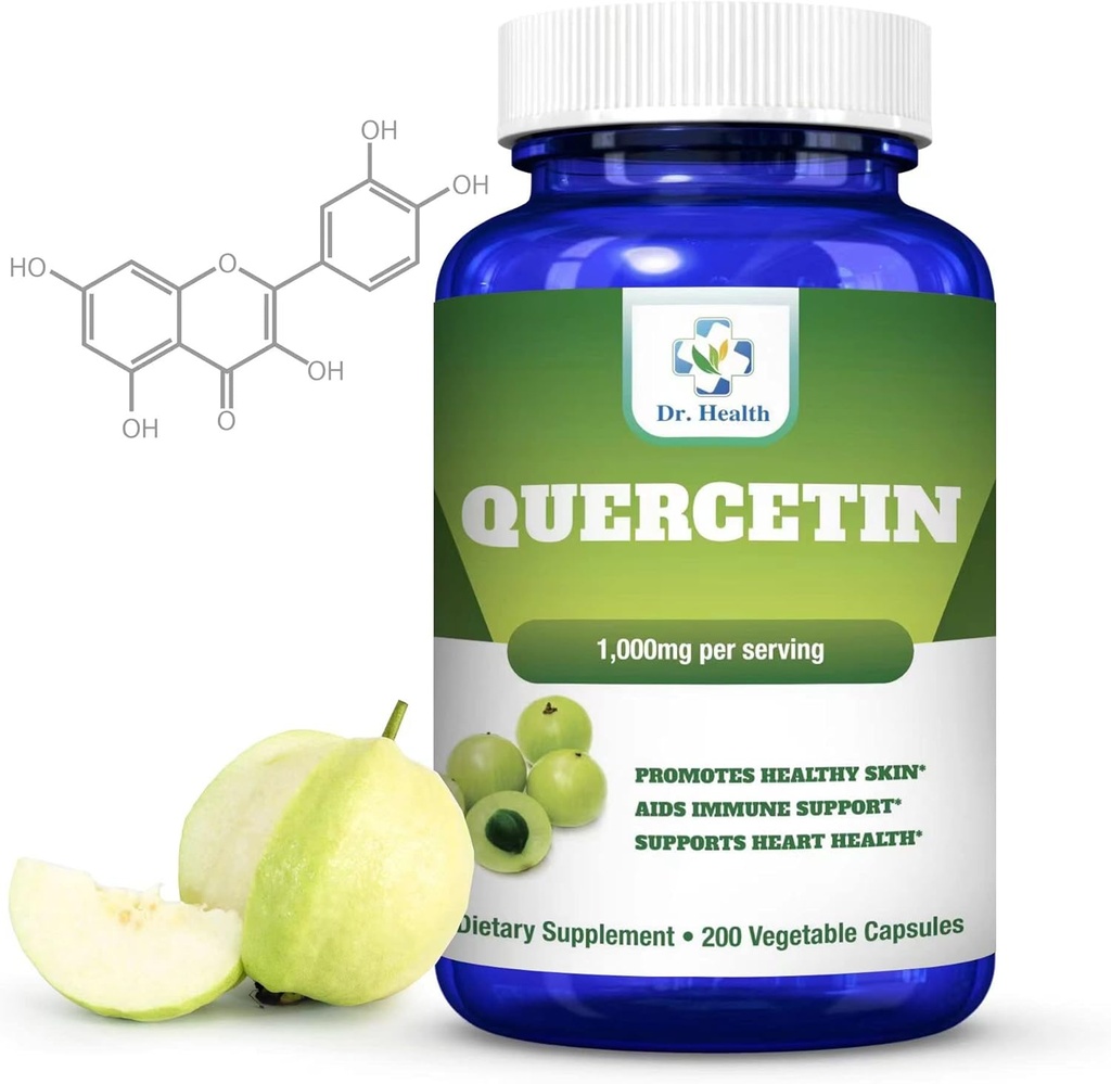 Quercetin 1000Mg 200 Vegetarian Capsules Diyetary Supplement (Non-GMO,Gluten Free) Natural Bioflavonos Supports Cardiovascular Health, Respiratory Health, Support Immunity & Health