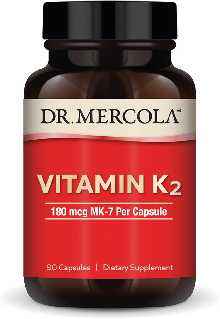 Dr. Mercola Vitamin K2-180 mcg C2 MK-7 olarak destek - Sağlıklı Arterial Function & Heart Health - Non-GMO, Gluten-Free & Dairy-Free - 90 Capsules (90 hizmet)