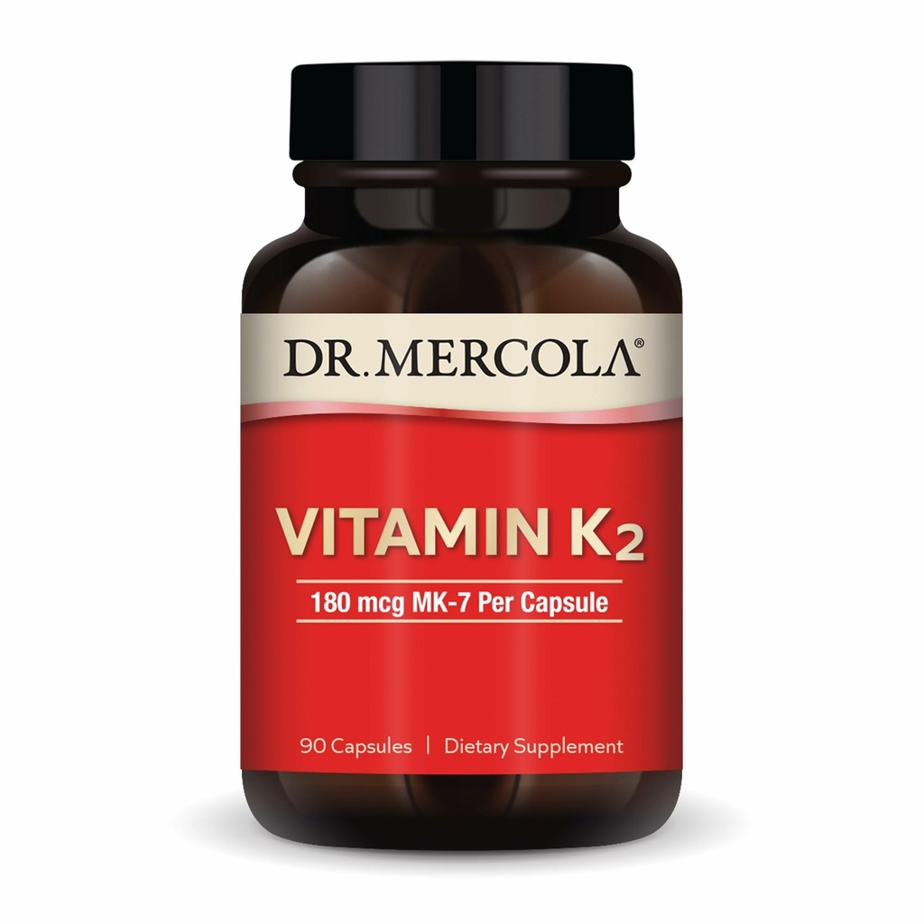 Dr. Mercola Vitamin K2-180 mcg C2 MK-7 olarak destek - Sağlıklı Arterial Function & Heart Health - Non-GMO, Gluten-Free & Dairy-Free - 90 Capsules (90 hizmet)