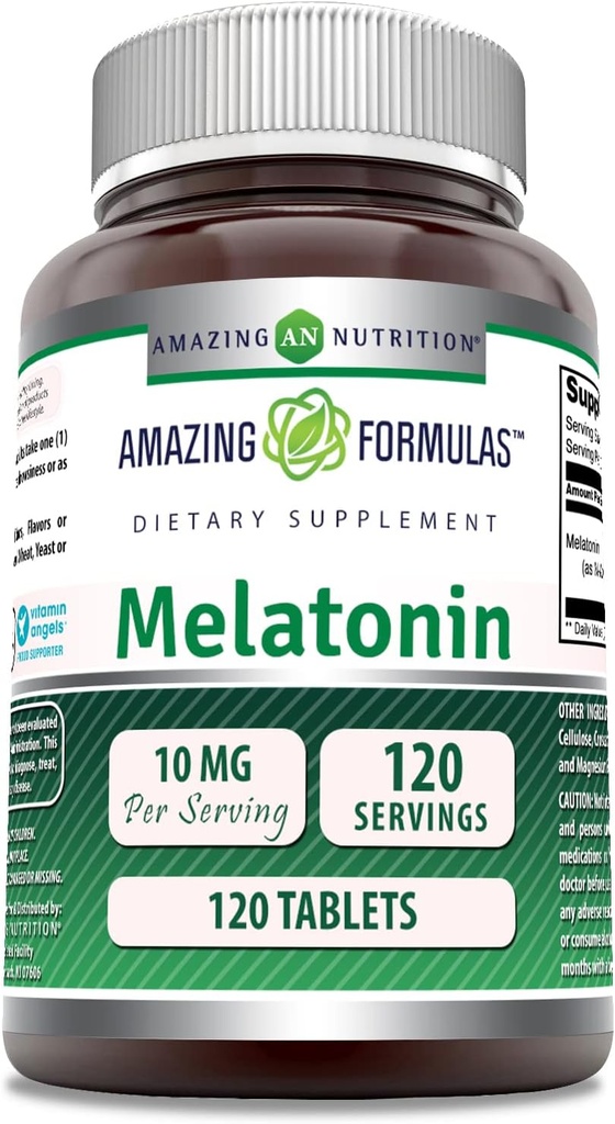 Amazing Formulas Melatonin 10 Mg Supplement | Tabletler | Non-GMO | Gluten-Free | Amerika'da Yapıldı (1 Pack | 120 Kont)