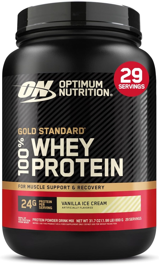 Optimum Nutrition Gold Πρότυπο 100% Whey Protein Powder, Vanilla Ice Cream, 2 Λίρες (Packaging May Vary)