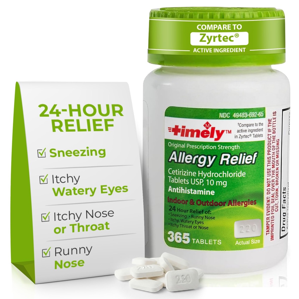 Εργαστήρια Time-Cap, INC. Timely Cetirizine HCl 10 Mg 365 Δισκία - Αλλεργία 24 ωρών Ανακούφιση από το φτάρνισμα, τη μύτη Runny, τα μάτια Ichy Watery, το λαρύγγι Ichy ή τη μύτη