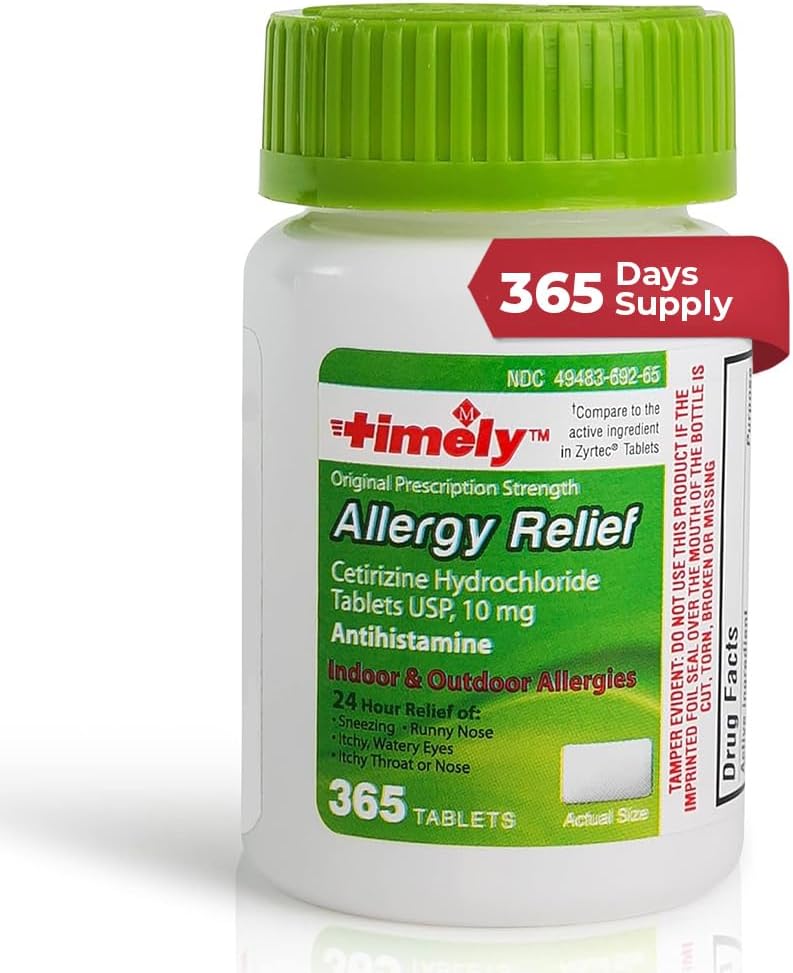 TIME-CAP LABS, INC. Zamanlı Cetirizine HCl 10 Mg 365 Tablet - Sneezing, Runny Nose, Itchy Watery Eyes, Itchy Throat veya Nose
