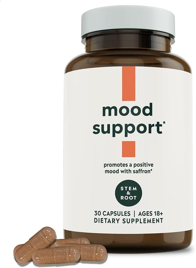 Stem & Root Mood Support Supplement with Saffron | Olumlu, Dengeli Bir Mood | Feel-Good Neurotransmitters & Calms Your Nervous System, 30 Capsules (1 Ay Supply)