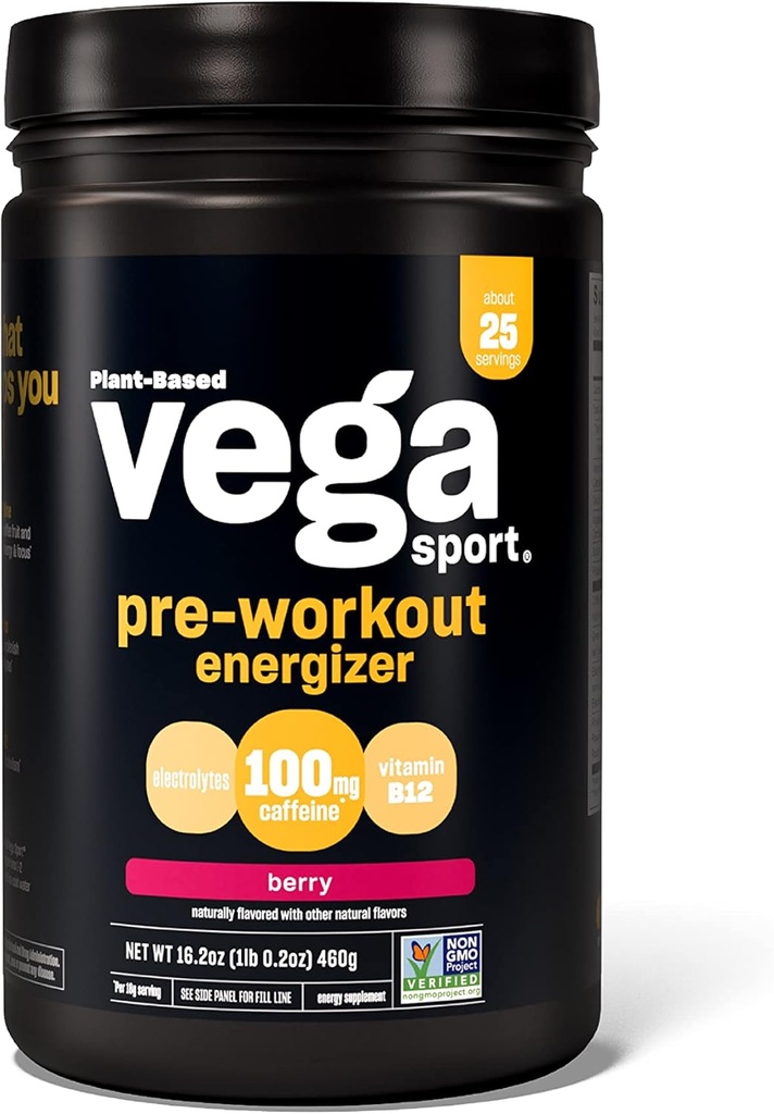 Vega Sport Energizer, Acai Berry, Pre Processing Powder for Women and Men, Υποστηρίζει την ενέργεια και την εστίαση, Ηλεκτρολύτες, Vegan, Keto, Χωρίς γλουτένη, Χωρίς γαλακτοκομικά, Μη ΓΤΟ (25 μερίδες) , 1,01 λίρα (πακέτο του 1)