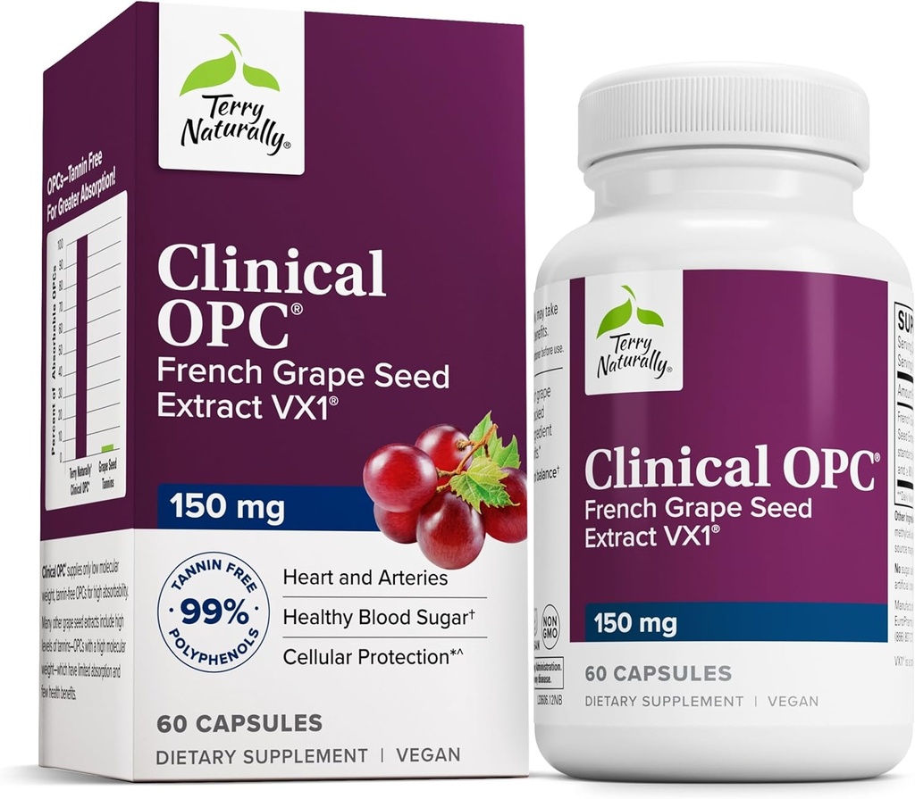 Terry Klinik OPC - Cardiovascular Health & Focus Support Supplement - Grape Seed Extract & Sunflower Lecithin - Immune Support Supplement - 150 mg, 60 Softgels