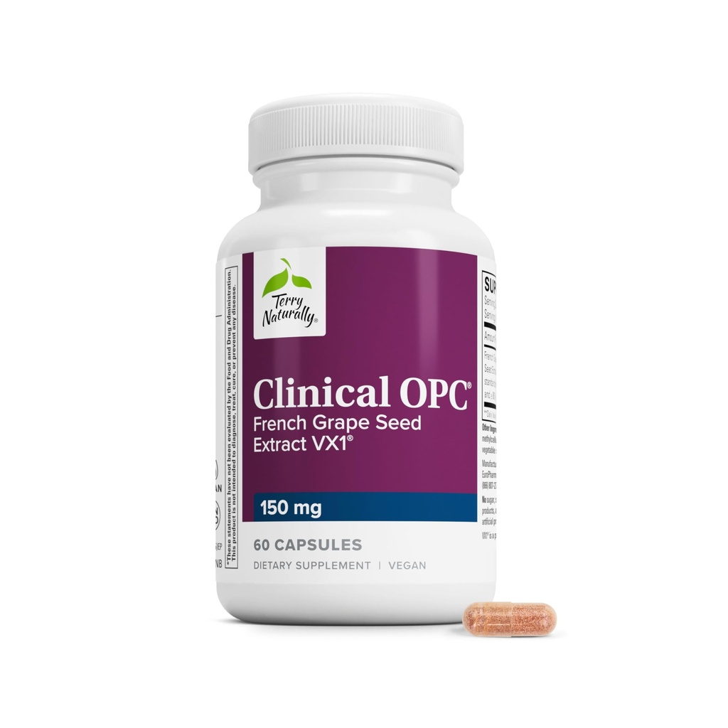 Terry Klinik OPC - Cardiovascular Health & Focus Support Supplement - Grape Seed Extract & Sunflower Lecithin - Immune Support Supplement - 150 mg, 60 Softgels