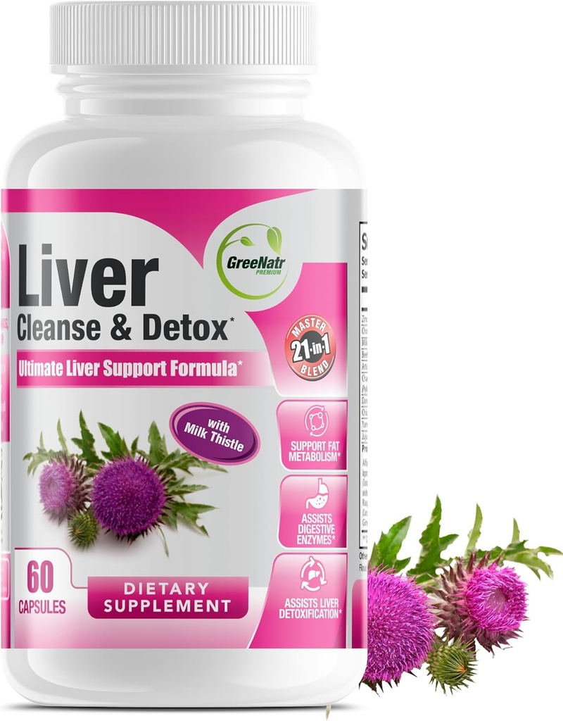 GreeNatr Liver Cleanse Detox & Formula - Süt Butle, Berberine, Ginger, Beet Root, Dandelion Root, Artichoke Extract ve Chanca Piedra Optimal Canlı Sağlık Desteği (1 Şişe)