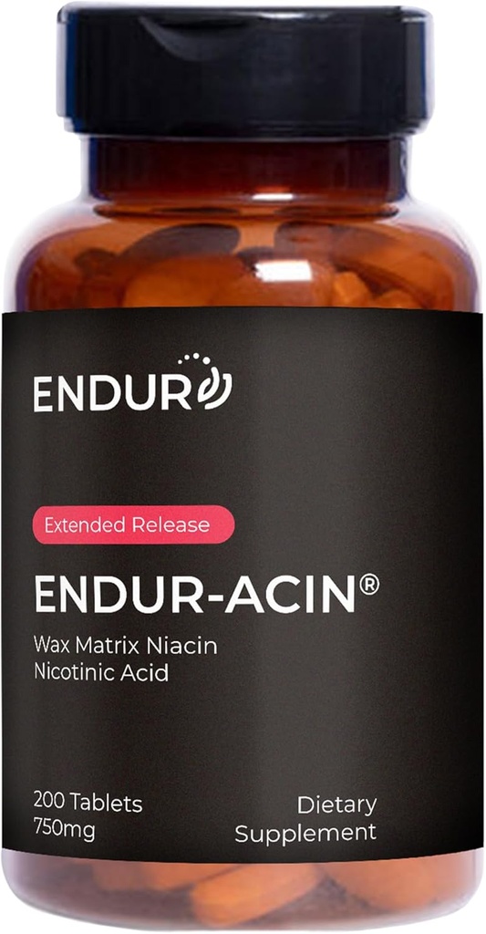 ENDUR-ACIN Niacin, Heart Health & Health Cholesterol Balance Supplement, Cool release for Optimal Abors, Gluten Free, 750 mg (200 Tablet)