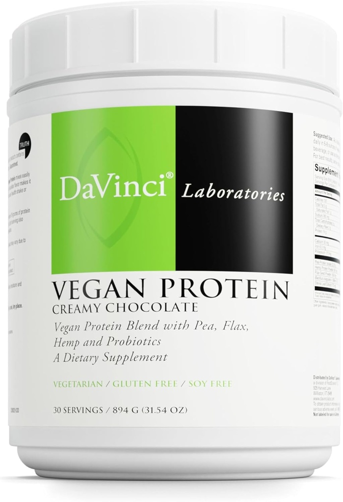 DAVINCI Labs Vegan Protein - Συμπλήρωμα σκόνης Υποστηρίζει την επισκευή μυών και ιστών* - Συμπλήρωμα Vegan με πρωτεΐνη πίσσας & flax Σπόροι - κρεμώδη σοκολάτα, 30 Σερβίρει (894 g)