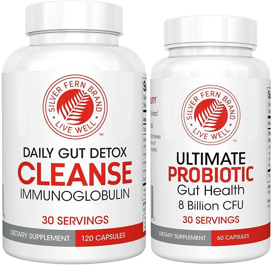 Silver Fern Gut Rehab Kit - 30 Day Supply - Cleanse Daily (1 Şişe = 120 Capsules) & Ultimate Probiyotik (1 Şişe = 60 Capsules) - Immunoglobulins & Sporte Build Probiyotiks -