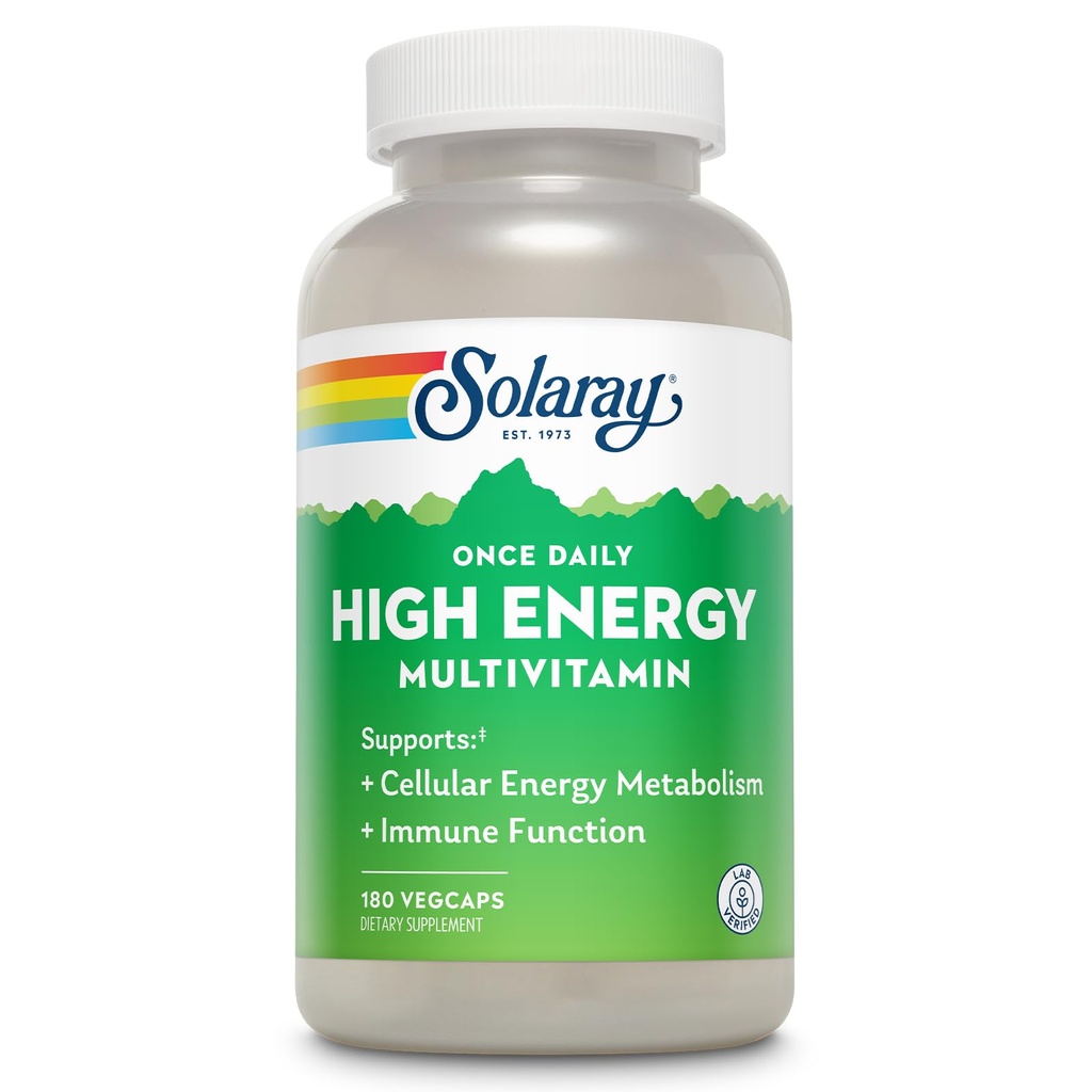 SOLARAY Kadınlar ve Erkekler için Günlük Yüksek Enerji Multivitamini - Enerji Supplements - Immune Support w/Vitamin C, A, D ve E, Vitamin B Kompleksi, Trace Minerals, 60-Day Garanti, 180 Serv, 180 VegCaps