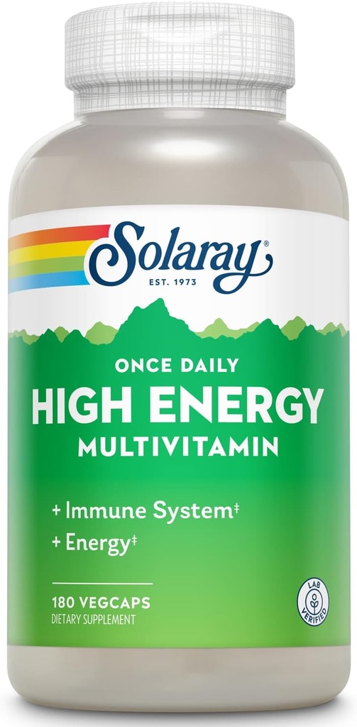 SOLARAY Once Daily High Energy Multivitamin for Women and Men - Ενεργειακά Συμπληρώματα - Immune Support w/Vitamin C, A, D and E, Vitamin B Complex, Trace Minerals, 60-Day Εγγύηση, 180 Serv, 180 VegCaps