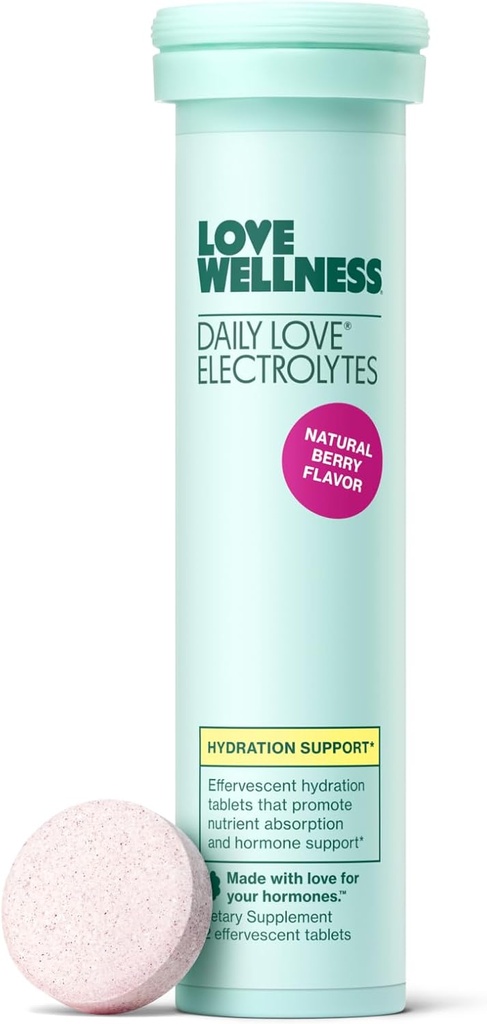 Love Wellness Daily Love Electrolytes | Hydration Tabletleri Kadınlar için | Destekler Nutrient Abors | Sağlıklı Hormon Denge | Enerji | Sağlıklı Kortisol Seviye | Sağlık Mood | 12 Tablet, Berry Flavor