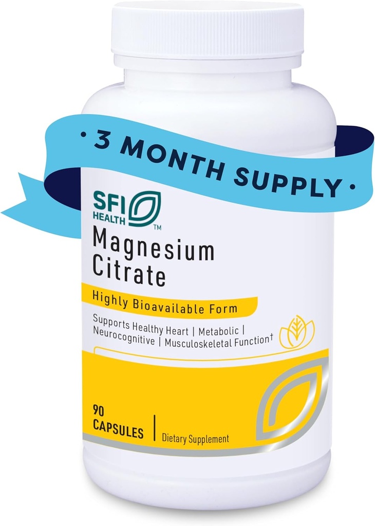 Klaire Labs SFI Health Magnesium Citrate Supplement - Εξαιρετικά βιοδιαθέσιμα Συμπληρώματα Ορυκτού Μαγνησίου για Υγιή Ενέργεια, Μυς, Νεύρα, Οστά & Γνωστικότητα (90 Κάψουλες)