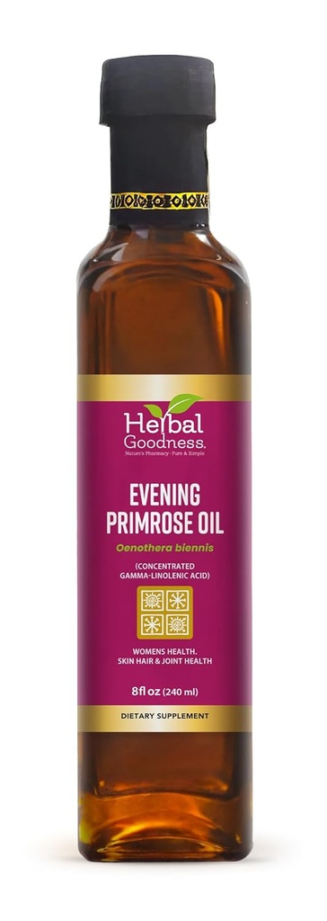 Herbal Goodness Evening Primrose Oil 8oz – Cold-Pressed, High GLA for Hormon Dengesi, Cilt, Saç, Ortak ve Kalp Sağlığı Desteği – Saf, Non-GMO, Premium Supplement Oil | Herbal Goodness