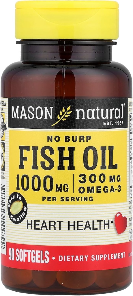 Fish Oil 1000 Mg No Burp Softgel, Mason Vitaminleri - 90 Ea