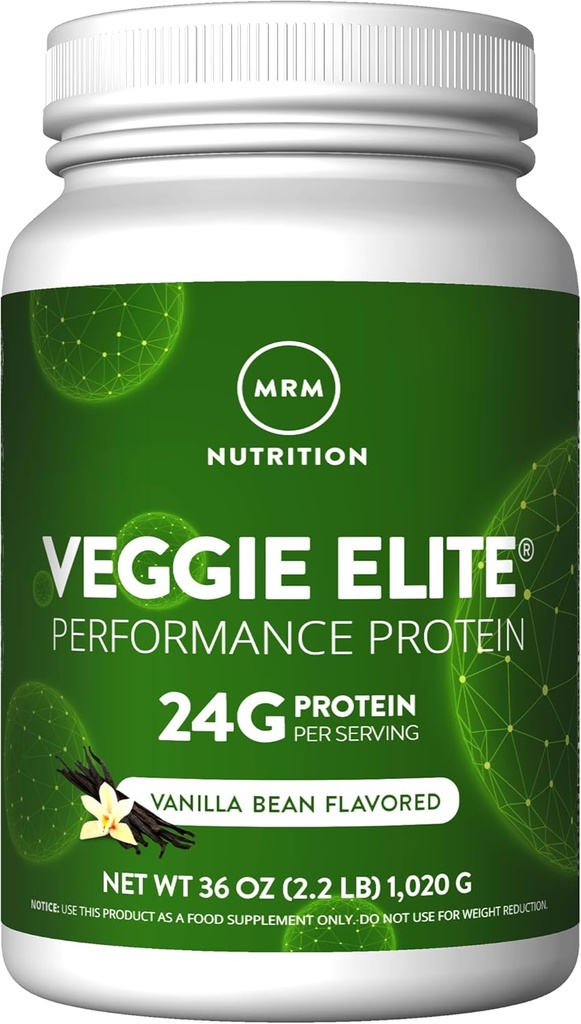 MRM Beslenme Veggie Elite Performansı Protein | Vanilla Bean Flavored| Plant-Based Protein| Digest | BCAAs / Vegan + Gluten-Free | Klinik Olarak Test Edilmiş|Dövücü enzimler | 30 Hizmet