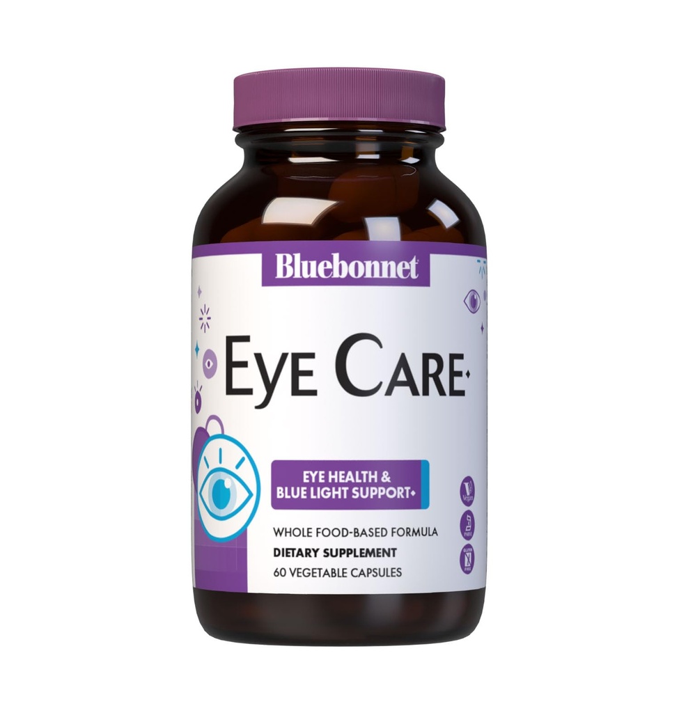 Bluebonnet Διατροφή Φροντίδα ματιών Macular & Blue, Eye Health & Blue Light Υποστήριξη*, Vegan, Kosher-Certified, Χωρίς γλουτένη, Γαλακτοκομικά, 60 κάψουλες λαχανικών, 30 Σερβιέτες