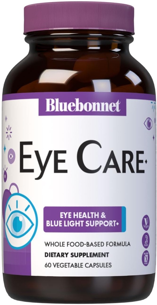Bluebonnet Διατροφή Φροντίδα ματιών Macular & Blue, Eye Health & Blue Light Υποστήριξη*, Vegan, Kosher-Certified, Χωρίς γλουτένη, Γαλακτοκομικά, 60 κάψουλες λαχανικών, 30 Σερβιέτες