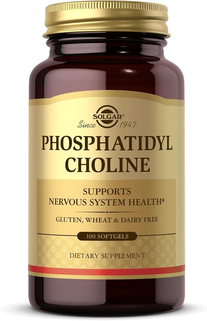 Solgar Phosphatidylcholine, 100 Softgels - Sağlıklı Bilişsel Fonksiyonlu - Lecithin'den Türlü - Nörotransmitter Acetylcholine - Gluten Free, Dairy Free - 50 Hizmetler