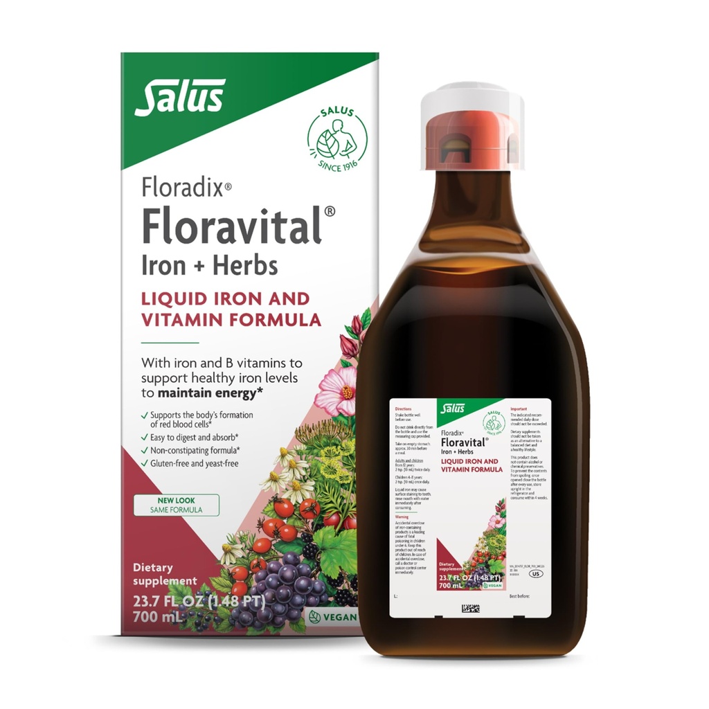 Floradix Floravital Sıvı Demir & Vitamin Formula - Enerji Desteği için C & B Vitaminleri ve Herbs - Vegan, Gluten-Free, Yeast-Free & Non-GMO - 23.7 Fl Oz Oz