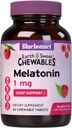 Bluebonnet Nutrition EarthSweet Melatonin 1 mg Γρήγορη Διαλύοντας τη Νύχτα Χαλάρωση & Ξεκούραστη Υποστήριξη Ύπνου - Βοήθεια ύπνου - Χωρίς γλουτένη, Vegan - Γεύση - Μασώμενα δισκία Βατόμουρο