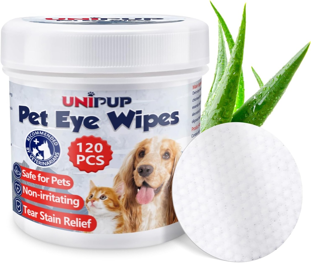 Dog Eye Wipes,Dog Tear Stain Donr for Dogs & Cats, 120par Take Eye Discharge, Coconut Oil Cat Eye Wipes, Tear Stain Wipes for Dogs Engels Eye Enfeksiyonları, Doğal Malzemeler
