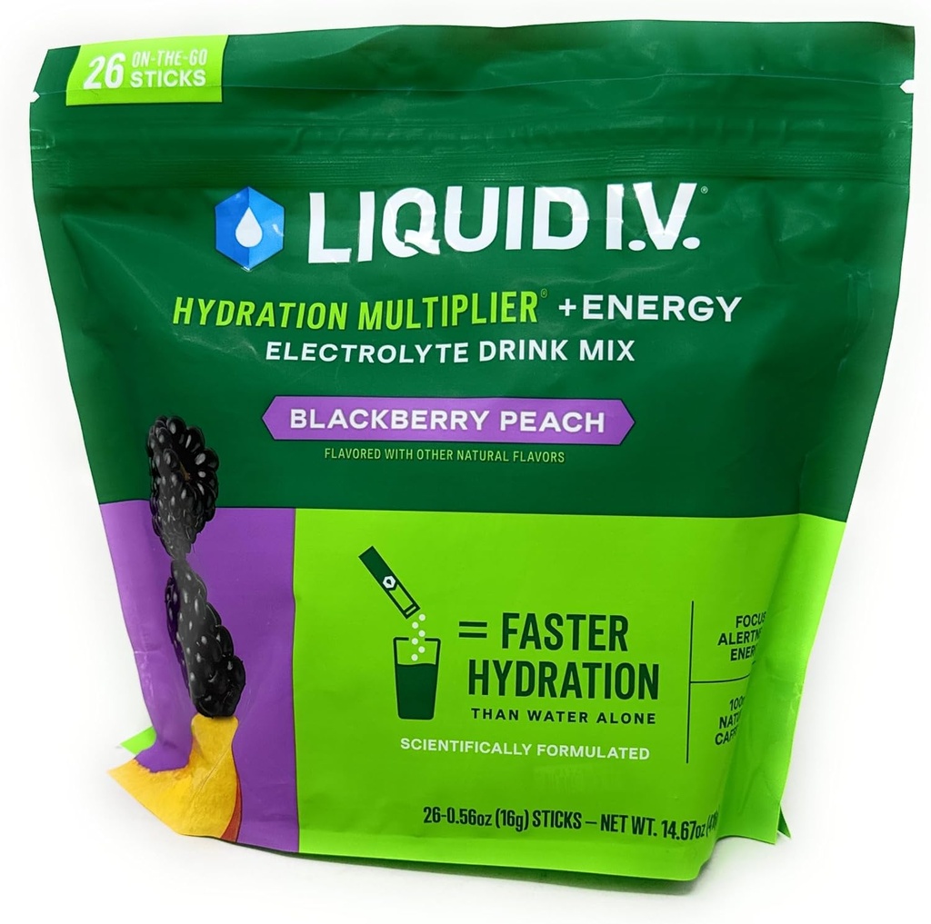 Sıvı I.V. Hydration Multiplier + Enerji İçecek Mix, BlackBerry Peach (26 Pack)