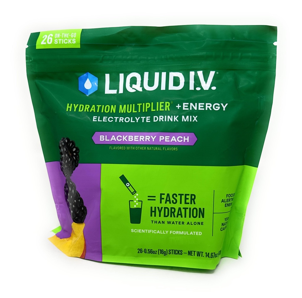Sıvı I.V. Hydration Multiplier + Enerji İçecek Mix, BlackBerry Peach (26 Pack)