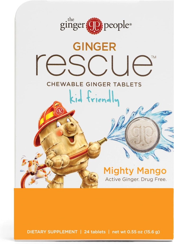 The Ginger People Ginger Rescue® Chewable Tablets Drug Free Digestive Health, 5. 5 oz Chewable Tablets, Mighty Mango Flavor, Kid Friendly, 0.55 Oz, 24 Count (Pack of 1)