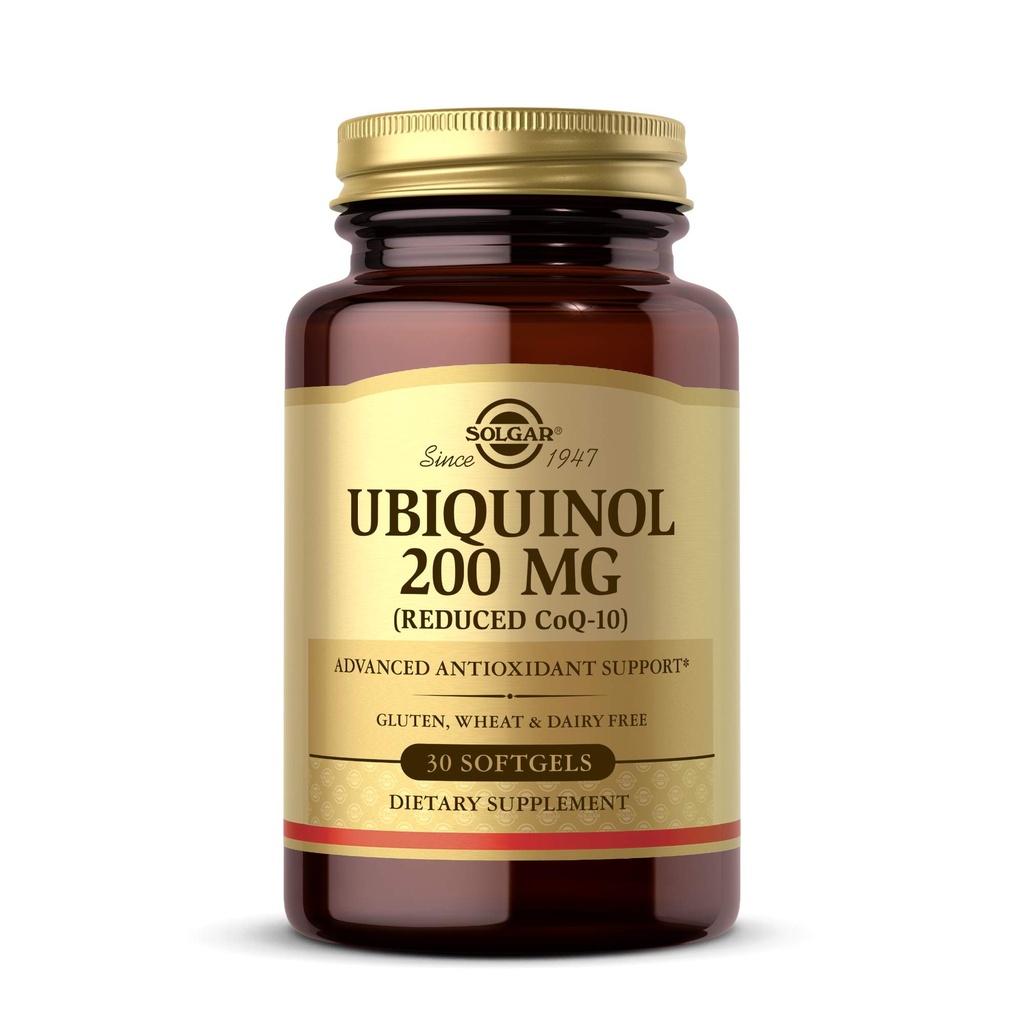 Solgar Ubiquinol 200 mg (Redük CoQ-10), 30 Softgels - Kalp ve Beyin Fonksiyonu - Sağlıklı Ağlama - Coenzyme Q10 - Ubiquinone Supplement - Gluten Free, Dairy Free - 30 Hizmetler , Unflavoured, standart