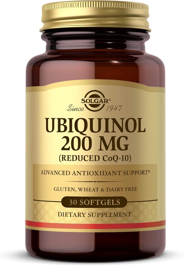 Solgar Ubiquinol 200 mg (Redük CoQ-10), 30 Softgels - Kalp ve Beyin Fonksiyonu - Sağlıklı Ağlama - Coenzyme Q10 - Ubiquinone Supplement - Gluten Free, Dairy Free - 30 Hizmetler , Unflavoured, standart