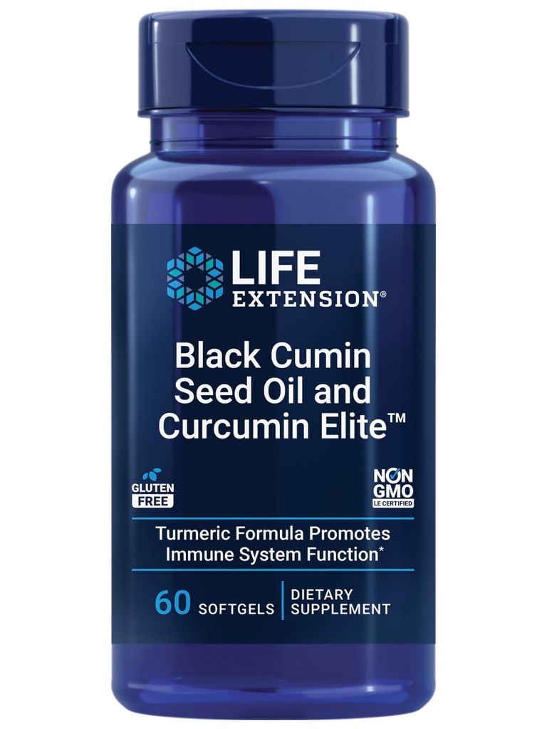 Life Extension Black Cumin Tohum Oil and Curcumin Elite, Black Cumin, Turmeric Extract, Immune Health Support, high bioavailability, Whole-Body Health, Gluten Free, Non-GMO, 60 softgels