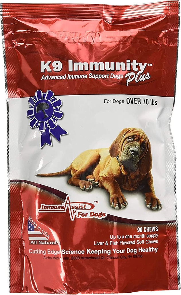 Aloha Medicinals - K9 Immunity Plus - Potent Immune Booster for Dogs Over 70 Pounds - 90 Soft Chews