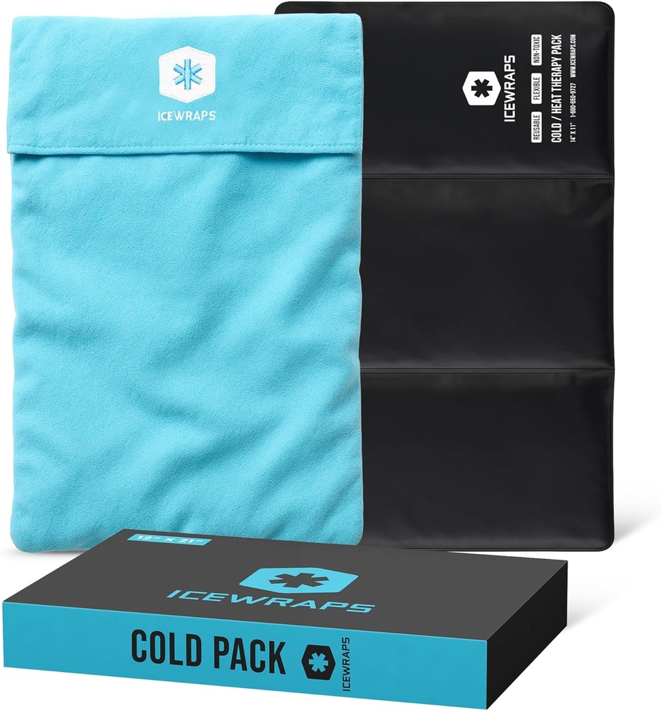 ICEWRAPS 12"x21" Ekstra Büyük Reusable Buz Paketi ile Soft Fabric Cover - Çok amaçlı Esnek Soğuk Terapi Clay Buz Paketleri Diz ve Back Swelling ve Kronik Ağrı Yardımı, Ayarlanabilir Soğuk Paket
