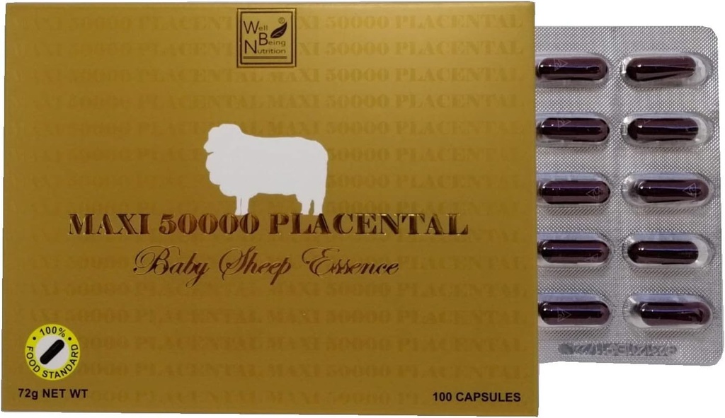 Zengin Sağlık Koyunları Placenta Supplement 50000 mg - 100 Capsules - Yüksek Potency Placental Sağlık ve Yaşam için Zenginlik - Avustralya'da Made in Australia