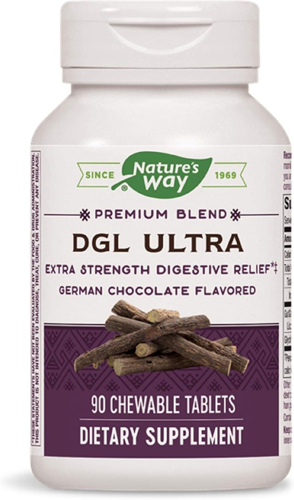 Nature's Way DGL ULTRA 10:1 Ekstra Kuvvet, hizmet başına 75 mg, Alman Chocolate Flavored, 90 Chewables, Pack of 2 (Packating May Vary)