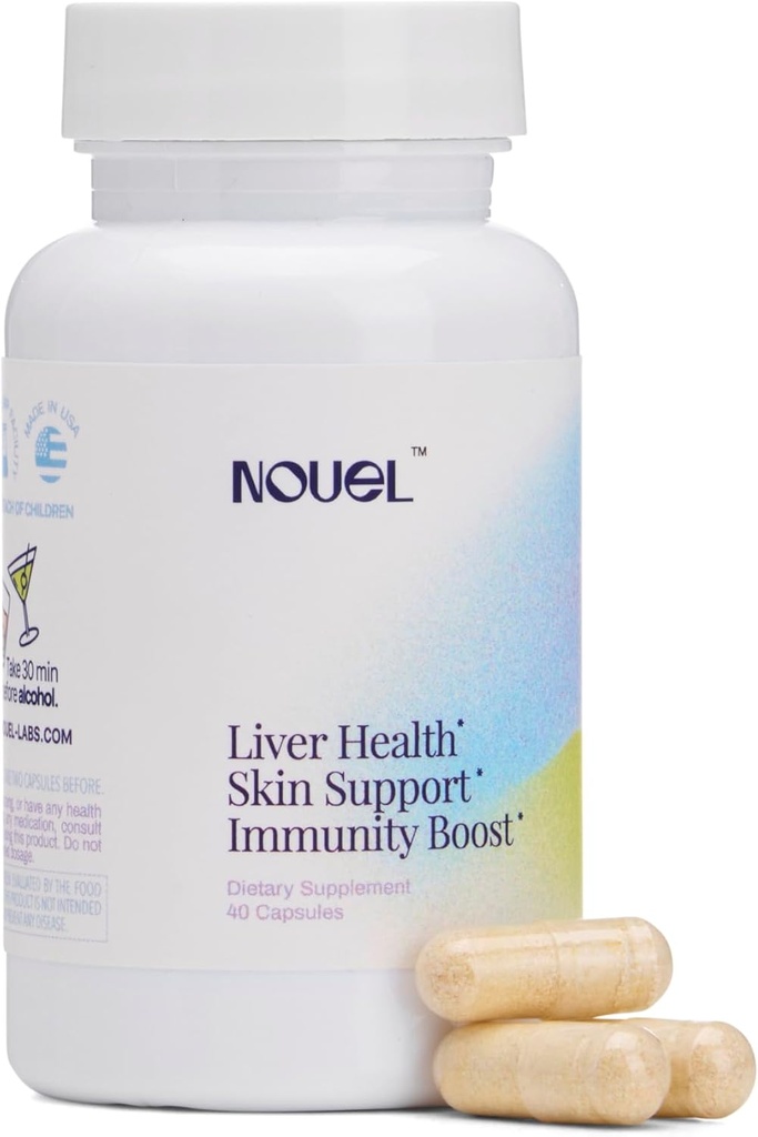 Nouel | Skin + Liver + Immunity Support | Recovery Supplement for Drink | Milk Thistle, NAC, Hyaluronic Acid, CoQ10, Biotin, Antioksis | 40 Capsules