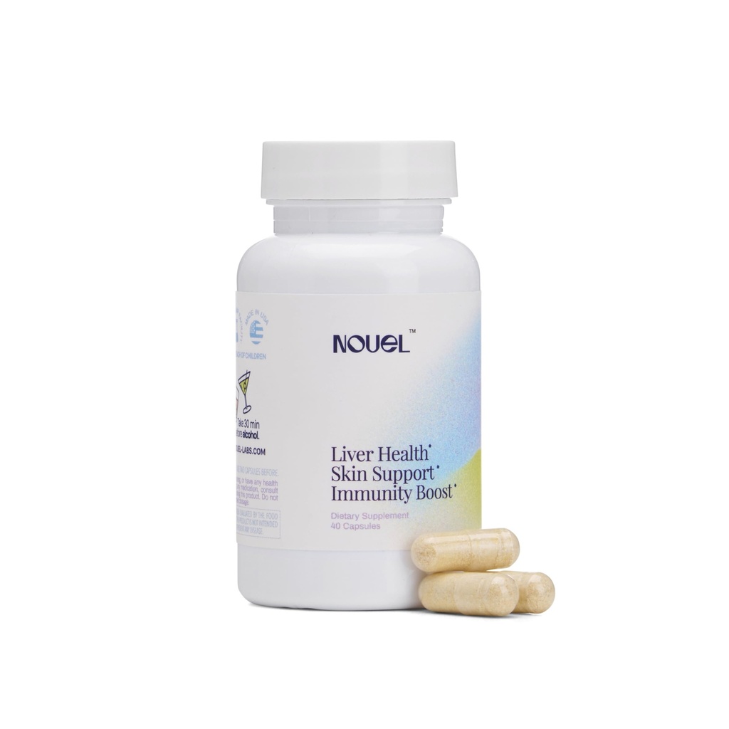 Nouel | Skin + Liver + Immunity Support | Recovery Supplement for Drink | Milk Thistle, NAC, Hyaluronic Acid, CoQ10, Biotin, Antioksis | 40 Capsules