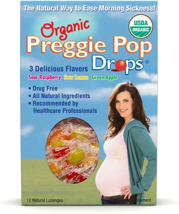 Organik Preggie Drops | 12 Drops Her | Hamile Anne ve Bebek için Güvenli | Gluten Ücretsiz | 3 Flavors: Lemon, Raspberry & Green Apple Apple