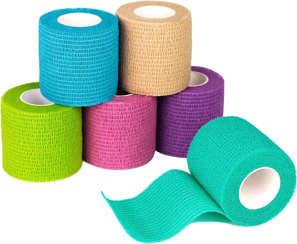 FriCARE Self Prestige Bandage, Medical Tape in First Aid Kit, Cohesive Bandages for Yaras Sport Vet, 2 Inches X 5 Yards 6 Rolls, Rainbow