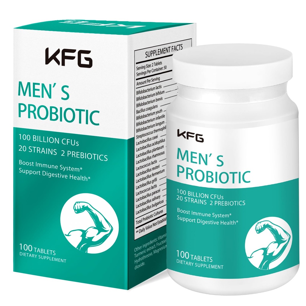 KFG Probiyotik 100 Milyar CFU, 20 Strains, 2 Prebiyotik ve Digestive Enzymes, Destekler Digestion, Immune Support, Gut Health and Metabolism, Non-GMO, Gluten & Soy Free, 100 Tablet