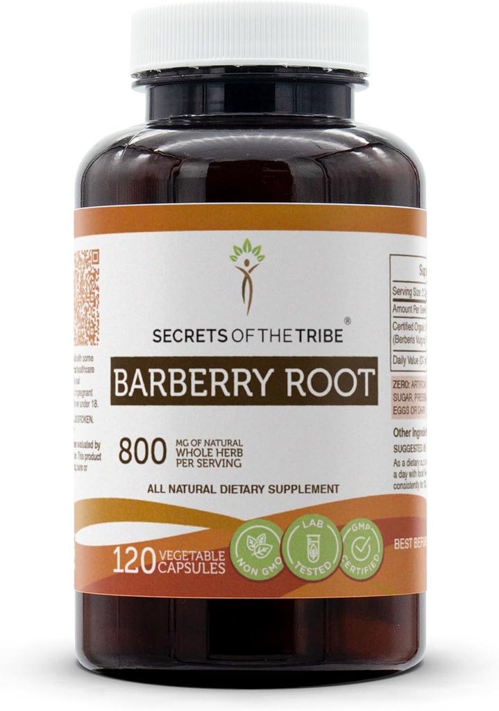 Secrets of the Tribe Barberry Root 120 Capsules, Made with Vegetable Capsules and Barberry (Berberis Vulgaris) Dried Root Bark (120 Capsules)