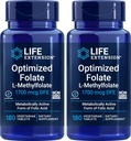 Life Extension Optimized Folate (L-Methylfolate) 1700 mcg DFE, 180 Veg Tabletler (Pack of 2)